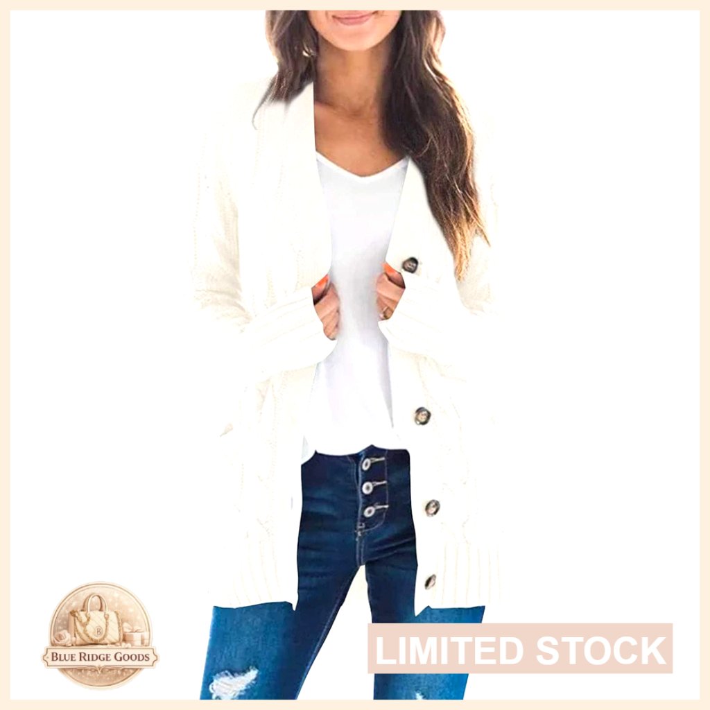 Button Down Open Front Cable Knit Cardigan Sweater Casual Outerwear